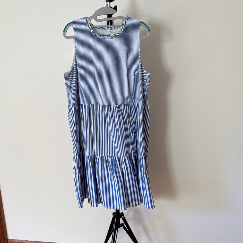 J. Crew Factory Blue and White Striped Casual Dress